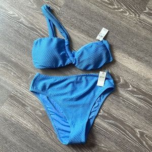aerie jacquard one shoulder bandeau bikini top and bottom